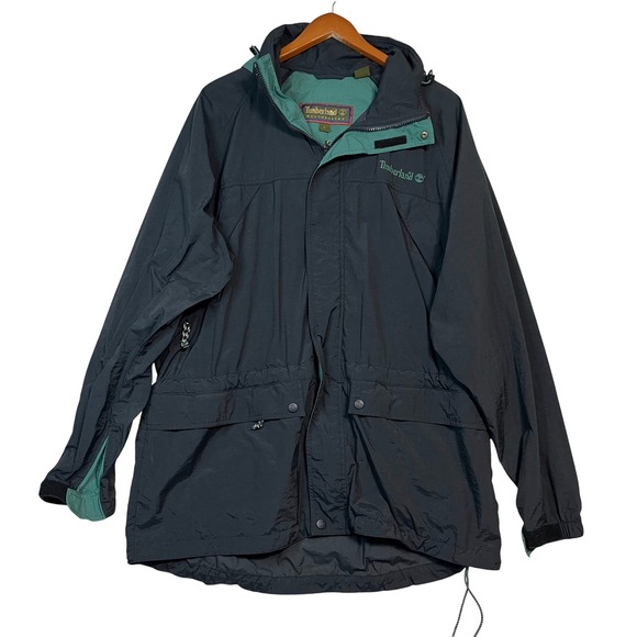 Timberland Weathergear Mens Large Black Teal Full Zip Hooded Waterproof - Size L - Picture 2 of 6